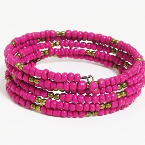 Pink memory wire beaded bracelet, 5 rows  bracelet, Pink wire wrapped bracelet.
